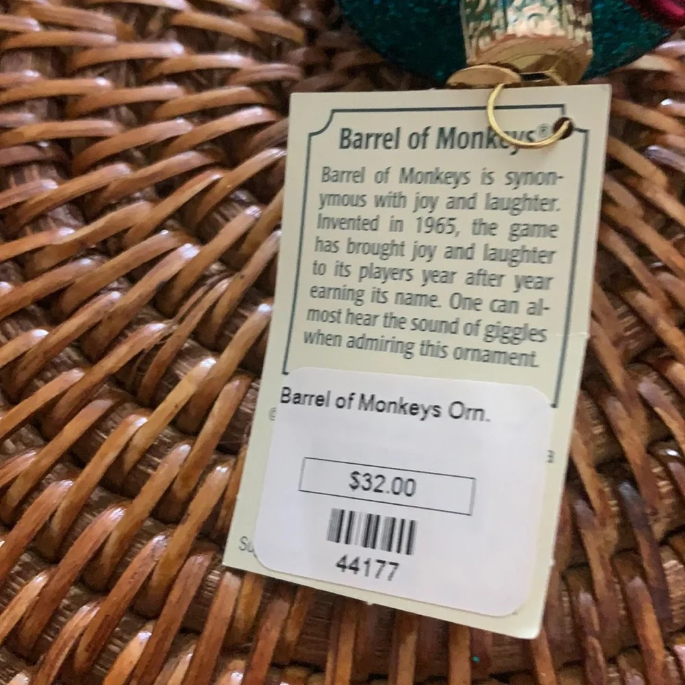 Old World Christmas Hanging Ornament BARREL OF MONKEYS Hasbro NWT